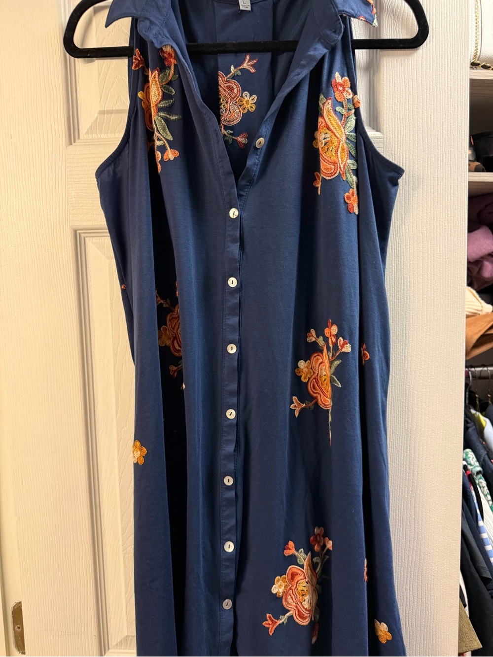 FIGUEROAflower Navy Embroidered Dress - Large